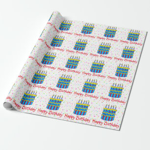 Papier Cadeau Joyeux Anniversaire Cake Confetti Party papier d'e