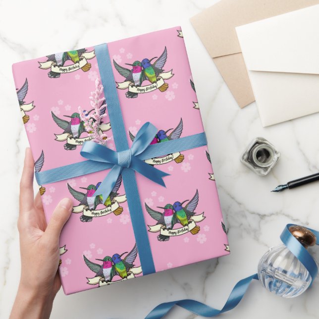 Papier Cadeau Joyeux anniversaire ! Colibris Au Carton De Ruban (Cadeaux)