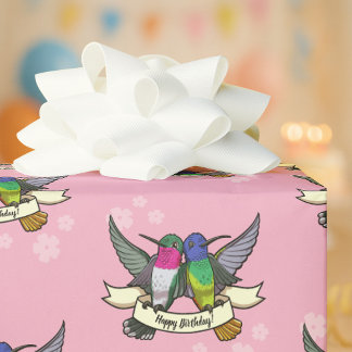 Papier Cadeau Joyeux anniversaire ! Colibris Au Carton De Ruban