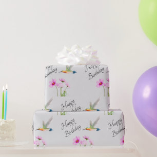 Papier Cadeau Joyeux Anniversaire Cosmos et Colibri