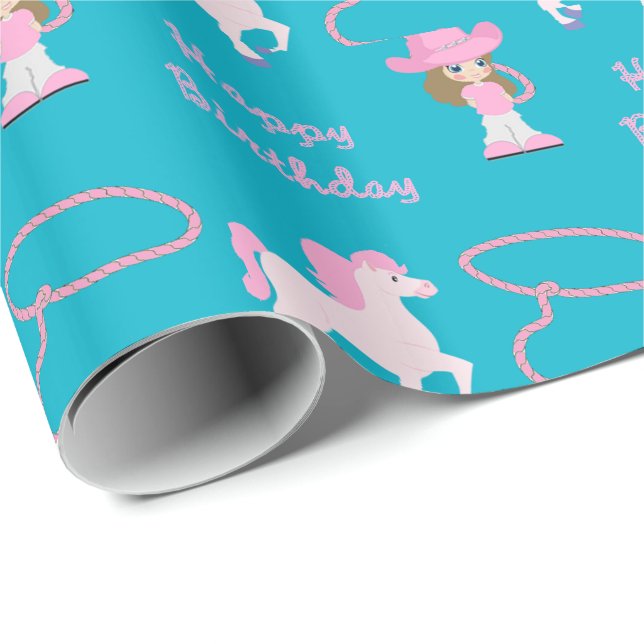 Papier Cadeau Joyeux anniversaire de cow-girl (Coin rond)