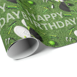 Papier Cadeau Joyeux anniversaire de golf avec des trucs de golf