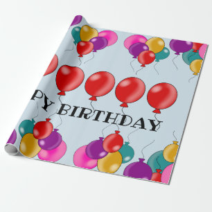 Papier Cadeau Joyeux anniversaire de la Coupe de ballons coloré