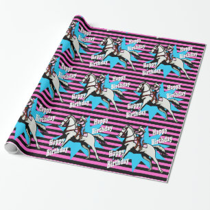 Papier Cadeau Joyeux anniversaire de petit cheval courant de