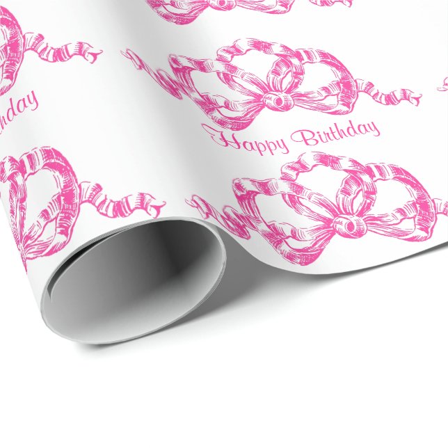 Papier Cadeau Joyeux anniversaire de rétro arc français rose de (Coin rond)