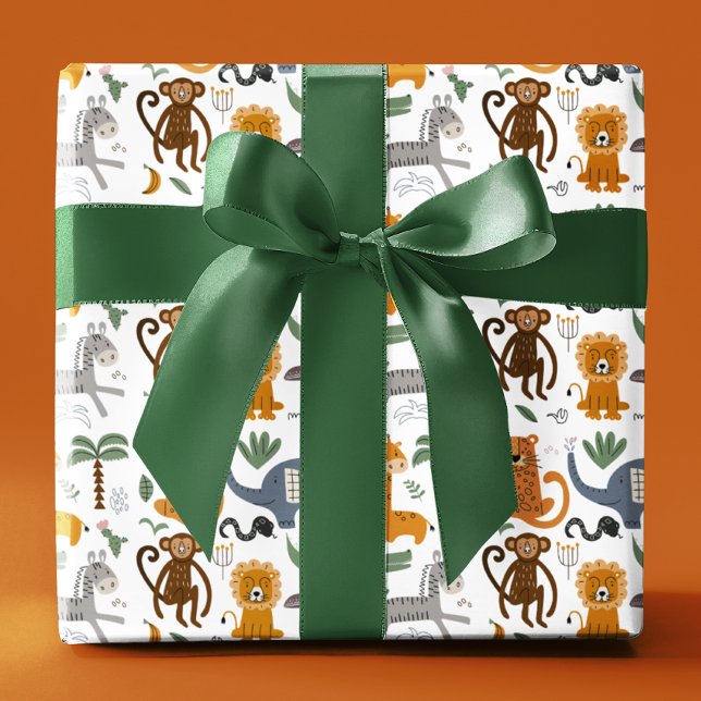 Papier Cadeau Joyeux Anniversaire Deux animaux sauvages mignons  (Créateur téléchargé)