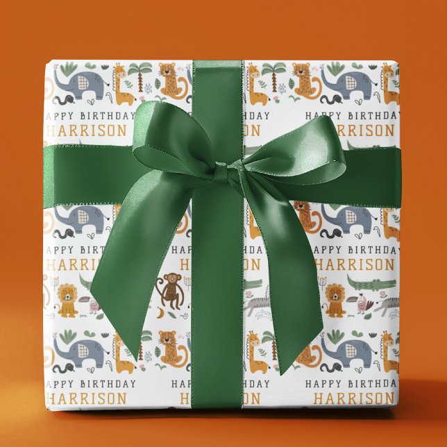 Papier Cadeau Joyeux anniversaire Deux animaux sauvages Safari P (Créateur téléchargé)