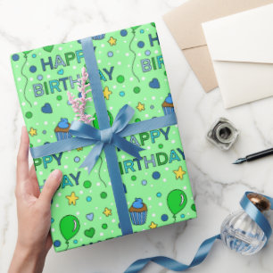 Papier Cadeau Joyeux anniversaire du garçon Blue et Lime Green  