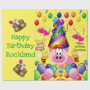 Papier Cadeau Joyeux Anniversaire Enveloppement Papier Cochon Bu