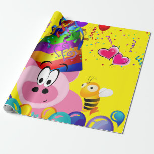 Papier Cadeau Joyeux Anniversaire Enveloppement Papier Cochon Bu