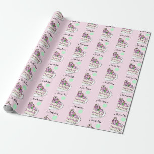 Papier Cadeau Joyeux anniversaire Fleurs de gâteaux d'annivers