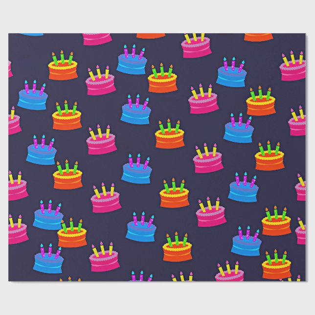 Papier Cadeau Joyeux anniversaire, gâteau aux bougies, (Plat)