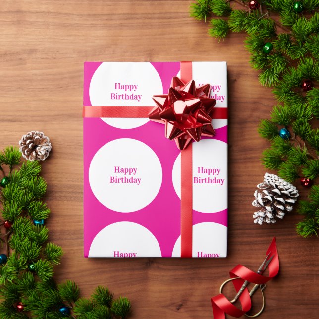 Papier Cadeau Joyeux Anniversaire Hot rose Pois blanc personnali (Cadeau de vacances)