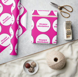 Papier Cadeau Joyeux Anniversaire Hot rose Pois mignon