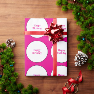 Papier Cadeau Joyeux Anniversaire Hot rose White Pois fille