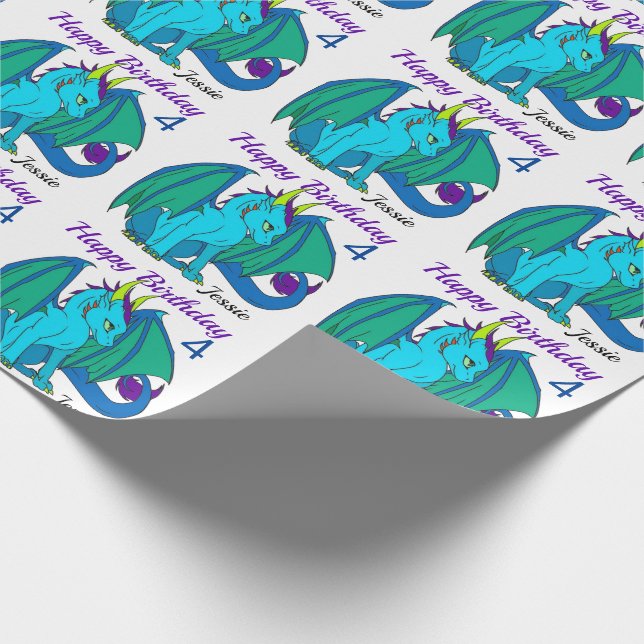 Papier Cadeau Joyeux anniversaire Little Dragon Boy's Girl's Cus (Coin)