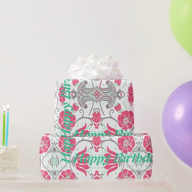 Papier Cadeau Joyeux Anniversaire Moderne Floral Design Papier d (Cadeaux de fête)