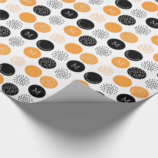 Papier Cadeau Joyeux Anniversaire Monogramme Cercles Orange Dots (Coin)