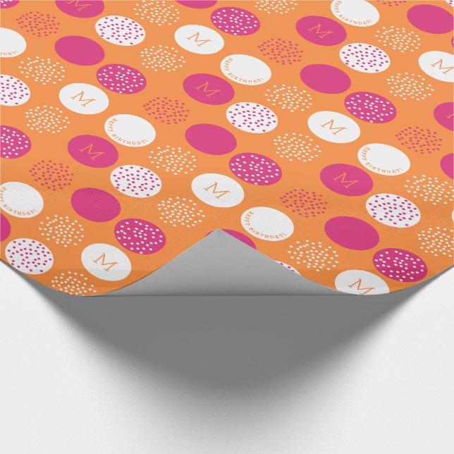 Papier Cadeau Joyeux anniversaire Monogramme rose orange envelop (Coin)