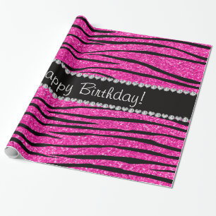 Papier Cadeau Joyeux anniversaire neon rose chaud parties scinti
