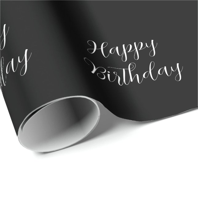 Papier Cadeau Joyeux Anniversaire Noir Blanc Minimaliste Moderne (Coin rond)