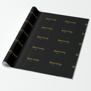 Papier Cadeau Joyeux Anniversaire Noms de Couple Noir Blanc Or