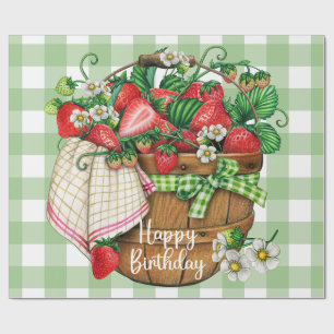 Papier Cadeau Joyeux Anniversaire Panier de fruits de fraise rus