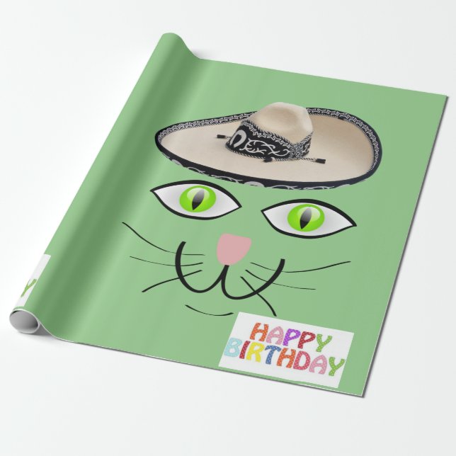 Papier Cadeau Joyeux Anniversaire Papier à envelopper Chat Dame  (Déroulé)