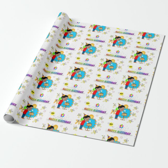 Papier Cadeau Joyeux Anniversaire Papier Enveloppant Africain Ga (Déroulé)