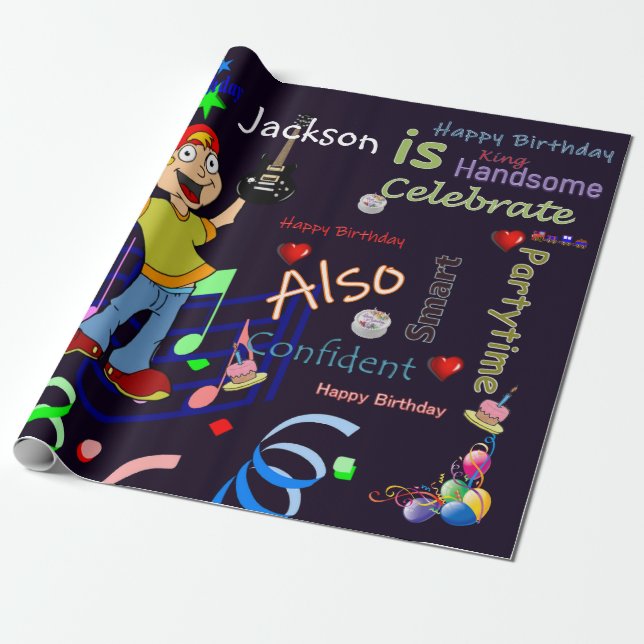 Papier Cadeau Joyeux Anniversaire Papier Musicien Guitare (Déroulé)