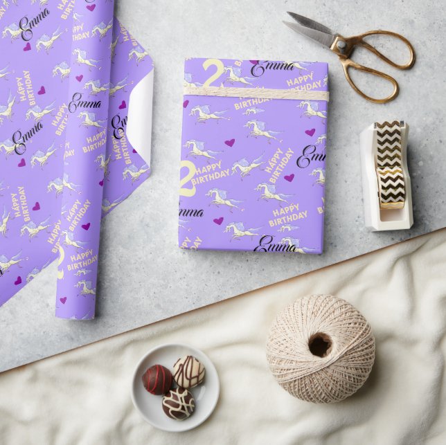 Papier Cadeau Joyeux Anniversaire Papier Unicorn Purple 2ans (Artisanat)