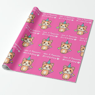 Papier Cadeau Joyeux Anniversaire Pawesome - Chat Tigré Roux 2