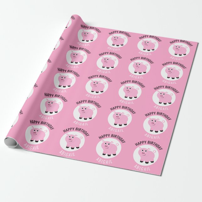 Papier Cadeau Joyeux anniversaire Personnalisé Enfants Cochon ro (Déroulé)