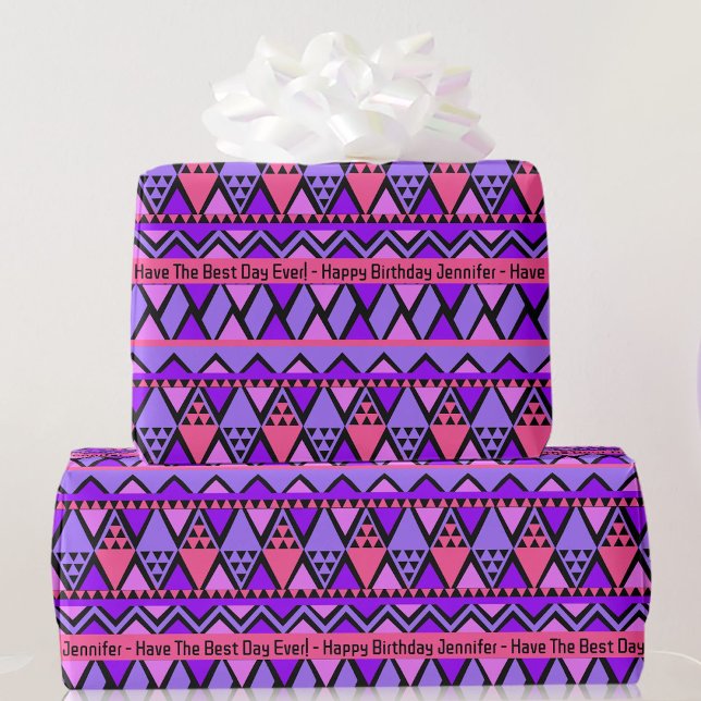 Papier Cadeau Joyeux Anniversaire Personnalisé Texte & Nom Rose  (Créateur téléchargé)