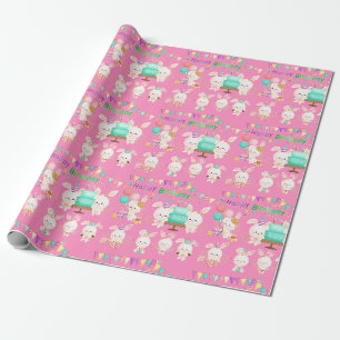 Papier Cadeau Joyeux Anniversaire Petites Lapines Fille