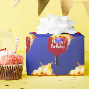Papier Cadeau Joyeux Anniversaire Pickleball Paddle En Feu