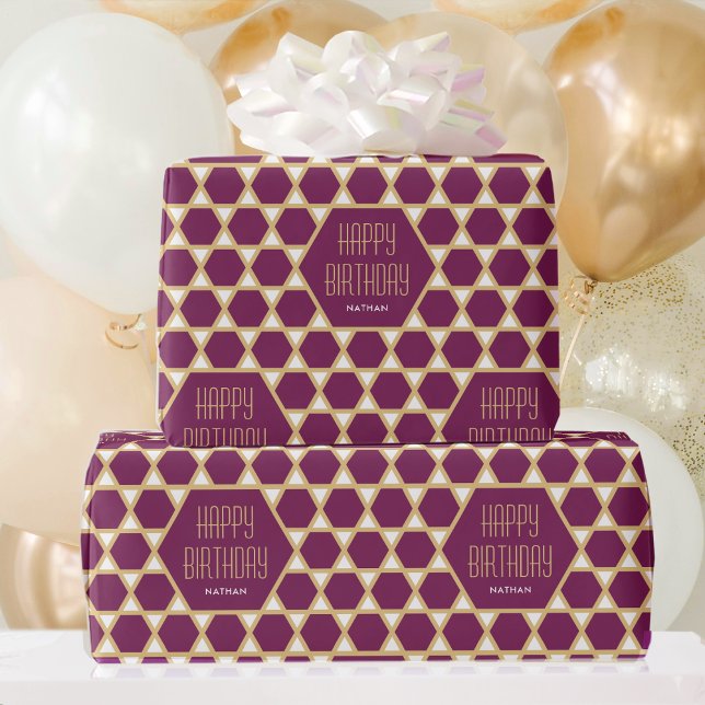 Papier Cadeau Joyeux Anniversaire Plum Star Motif personnalisé (Créateur téléchargé)