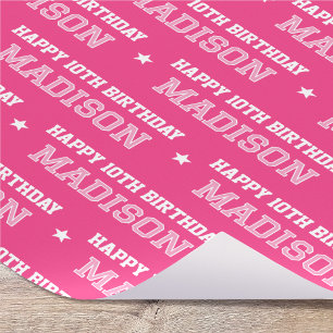Papier Cadeau Joyeux Anniversaire Rétro Personnalisé Rose Blanc 