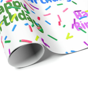 Papier Cadeau Joyeux Anniversaire Saupoudré Sur Blanc