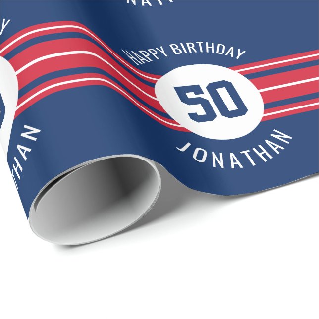 Papier Cadeau Joyeux Anniversaire Sports Jersey Stripes Nom et â (Coin rond)