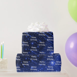 Papier Cadeau Joyeux Anniversaire Star Galaxy Sur Bleu