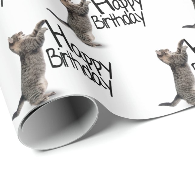 Papier Cadeau Joyeux anniversaire Tabby Cat fun (Coin rond)
