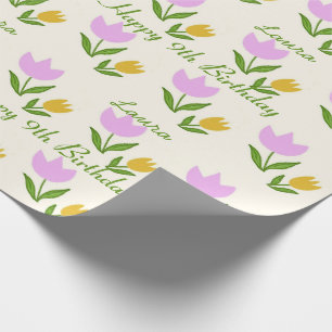Papier Cadeau Joyeux Anniversaire Tulipes Rose Orange Nom Person