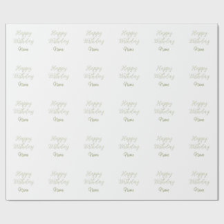 Papier Cadeau Joyeux anniversaire vert pastel gris nom date mode