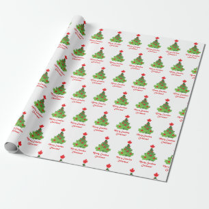 Papier Cadeau Joyeux arbre de Noël en feuille d'érable