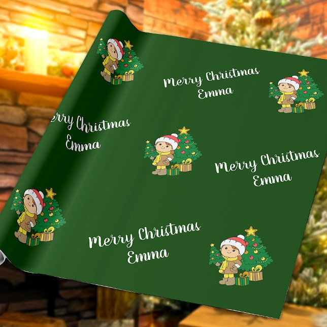 Papier Cadeau Joyeux arbre de Noël Nom personnalisé Personnalisé (Créateur téléchargé)