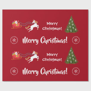 Papier Cadeau Joyeux arbre de Noël Père Noël Sleigh Girl Unicorn