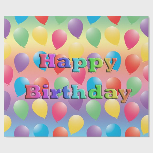 Papier Cadeau Joyeux Ballons d'anniversaire enveloppant du papie (Plat)
