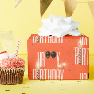 Papier Cadeau Joyeux Ballons d'anniversaire et Confetti