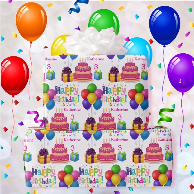 Papier Cadeau Joyeux Balloons au gâteau d'anniversaire Ajouter l (Créateur téléchargé)